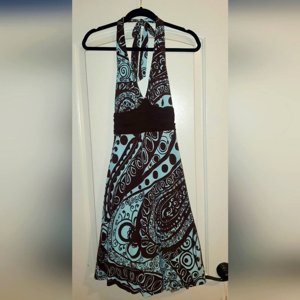NWT 3/4 Juniors turquoise and brown halter dress by B. Darlin